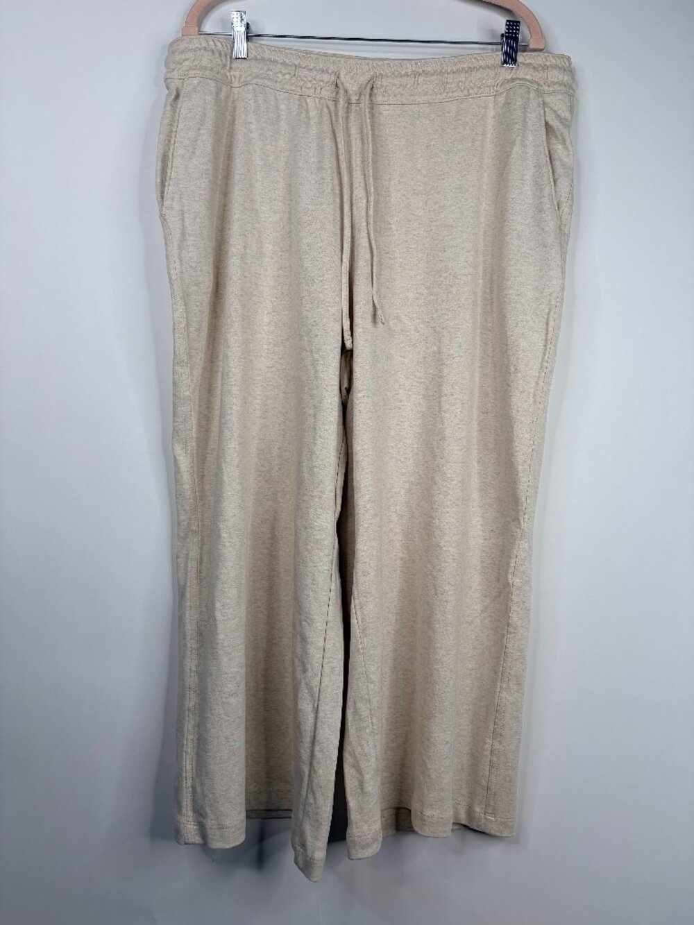 2/$30 Lands' End Sport Knit Elastic Waist Wide Leg Crop Pants Light Stone #A3525 - Picture 5 of 11